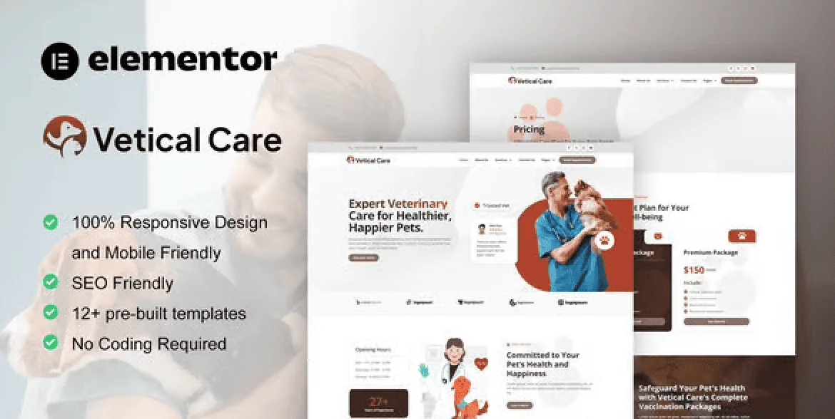 VeticalCare – Veterinary and Pet Care Elementor Pro Template Kit