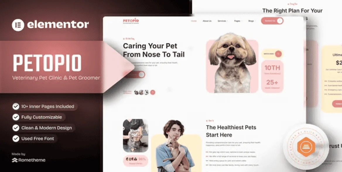 Petopio – Pet Grooming and Vetenary Elementor Template Kit