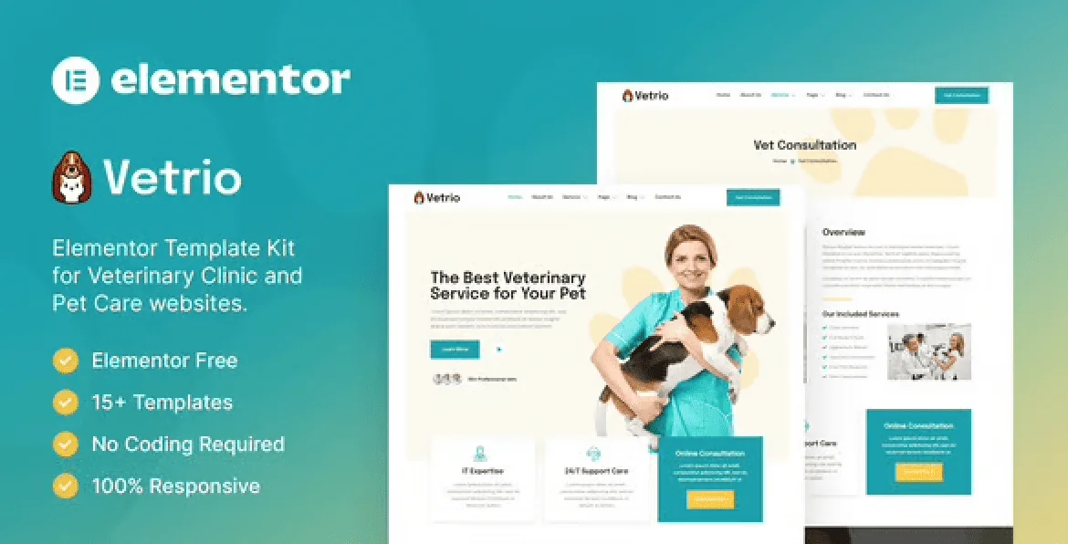 Vetrio – Veterinary Clinic & Pet Care Elementor Template Kit