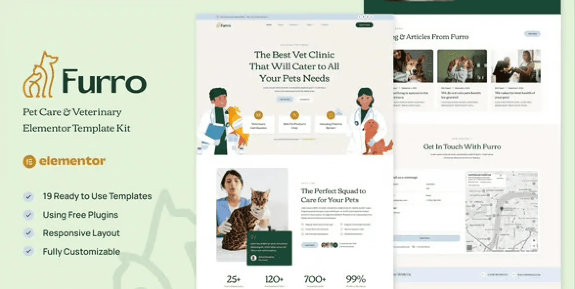Furro – Pet Care and Veterinary Elementor Template Kit